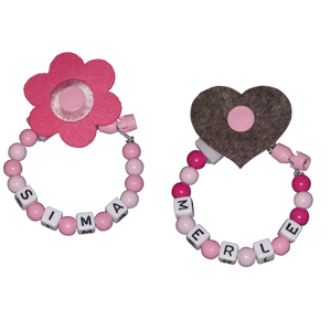 Catenella per ciuccio con nome feltro cuore / fiore (bambina) - Product Image 3