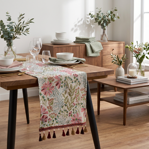 Chemin de table élégant de style campagnard français, bohème, tissé à motifs floraux, en polyester/coton, de Summer Anne's Wholesale, ne pas blanchir - Product Image 2