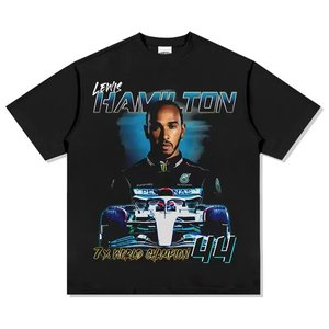 Camiseta de Manga Corta con Estampado del Piloto de F1 <span class=keywords><strong>Lewis</strong></span> Hamilton, Cuello Redondo, Estilo Urbano Americano, Vintage, Lavada, 230g, Transpirable, 100% Algodón - Product Image 5
