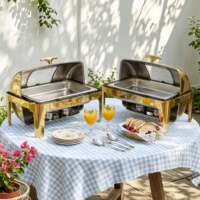 Ensemble de réchauds de luxe à couvercle roulant, chauffe-plats commerciaux en acier inoxydable pour buffet avec supports à combustible, équipement de restauration