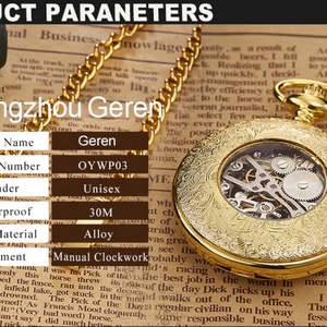 Montre de poche 45 mm personnalisable, rétro, avec fond transparent, automatique, mécanique, avec chaîne de ceinture en acier inoxydable - Product Image 3