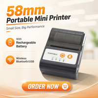 Imprimante thermique portable mini 58 mm pour reçus et codes-barres, imprimante de factures sans fil Bluetooth pour téléphone portable