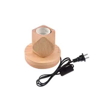 Conector simples Rubberwood Base E27 com interruptor e arame Acessórios Lâmpada Criativa Home Light Base Lamp Holder