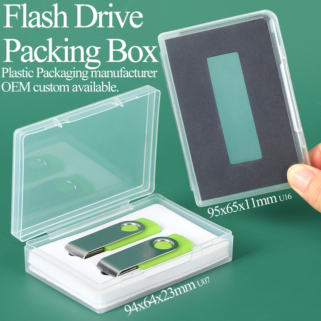 SUNSHING Wholesale Pen Drive Cases Single Pack Usb Gift Presentation Box PP Plastic Flash Drive Packing Box with Foam Insert