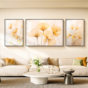 Ginkgo ภาพศิลปะระดับไฮเอนด์ติดผนังพื้นหลังโซฟาแบบเรียบง่ายภาพวาดตกแต่งห้องนั่งเล่นรูปใบไม้ - Product Image 3