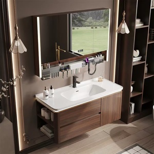 Walnut bathroom cabinet ceramic integrated basin combination bathroom storage cabinet washbasin wash hands and face - Product Image 1