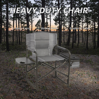 Chaise de camping pliante robuste avec sac isotherme et table latérale, structure en fer, mobilier d'extérieur en bois massif, supporte 300 lbs