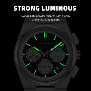 นาฬิกาแฟชั่นลำลองสำหรับผู้ชาย ปฏิทิน สายสแตนเลส กันน้ำในชีวิตประจำวัน เรืองแสง นาฬิกาควอตซ์ - Product Image 4