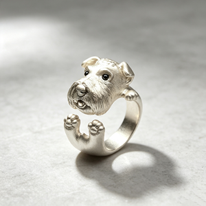 Originele handgemaakte Bijoux Schnauzer hond open <span class=keywords><strong>ring</strong></span> verzilverd dier puppy verstelbare mode ringen sieraden voor vrouwen - Product Image 6