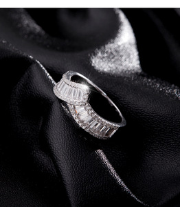 S925 Silver Women's Baguette <b>Diamond</b> Cocktail <b>Ring</b> Geometric Pave Setting Rhodium Plated Luxury Engagement <b>Ring</b> - Product Image 6