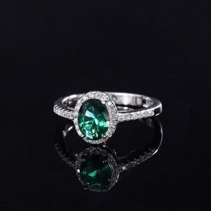 Wholesale Fashion Jewelry Eco-friendly Copper Minimalist Oval Cut 6*8MM Cubic Zirconia Blue Stone Halo <b>Ring</b> for Women Best Gift - Product Image 5