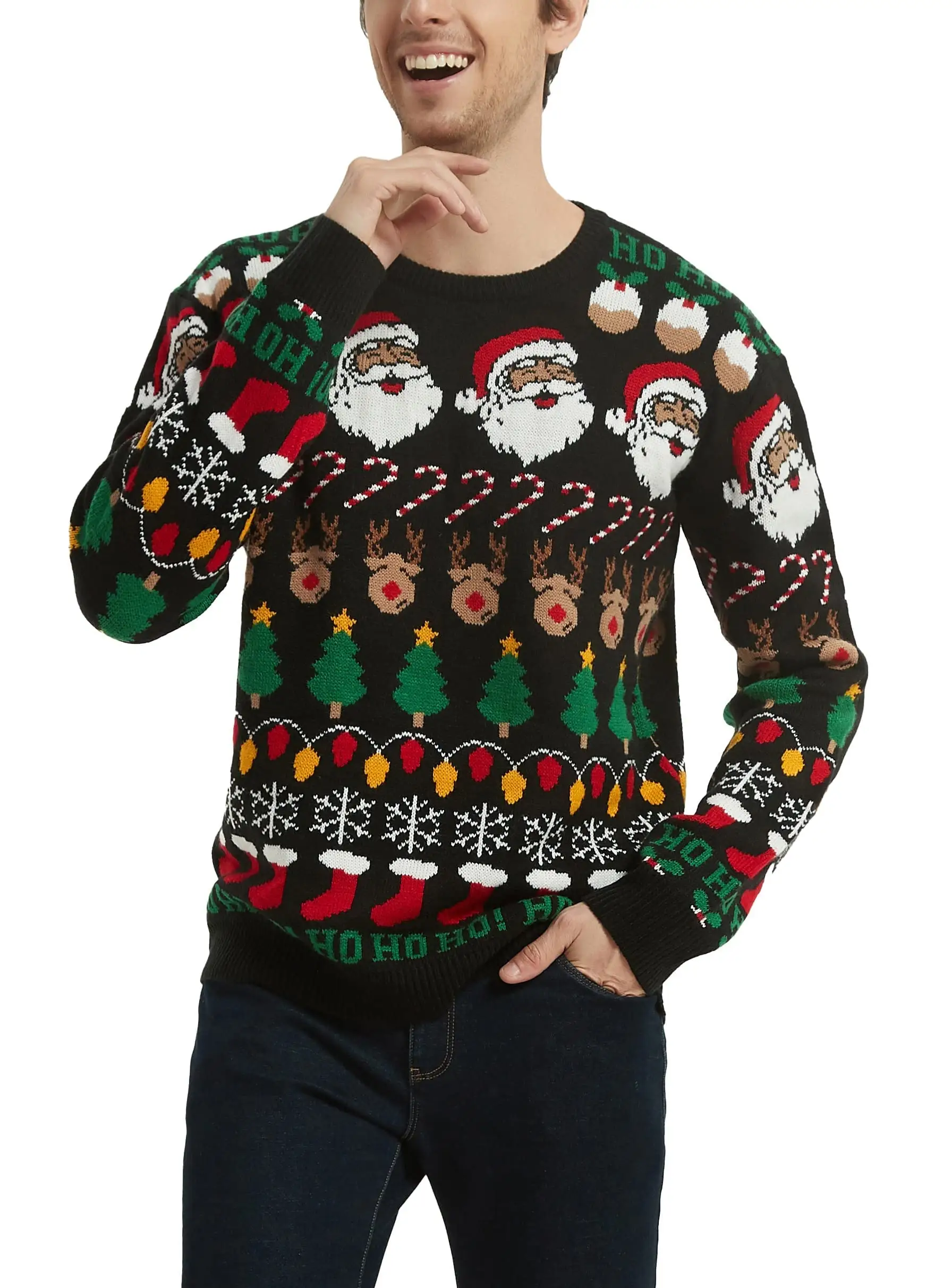 Mayorista de logotipo personalizado Suéter feo de cuello redondo Suéter de punto de Navidad unisex de algodón puro