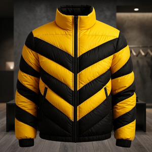 Yellow and Black Hooded Front <b>Zip</b> Thick Waterproof Windproof Winter Puffer Jacket for Men - Product Image 3