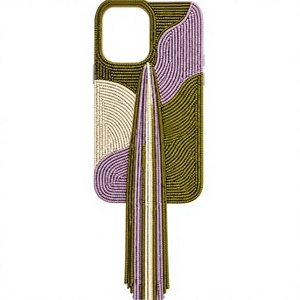 Étui de téléphone artisanal Ziyan fait main avec perles pour Apple iPhone 6 pouces, motif floral violet crème, longue sangle à pompon, antichoc - Product Image 1