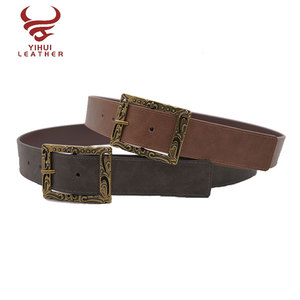 Retro Style Full Antic Brass Free Engraving Pattern Flat Buckle Belt For Ladies - Product Image 1