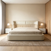Lit de Luxe Premium Best-seller pour Chambre Parentale, Lit Double 2m en Cuir Véritable Style Minimaliste Italien Luxe Léger