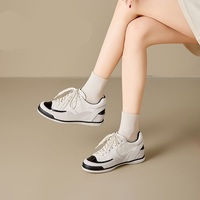 Baskets décontractées noires et blanches pour femmes, à lacets, semelle épaisse, style color block, tendance