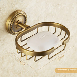 Set di Portasapone da Parete in Ottone Anticato con Portascopino per WC - Product Image 1