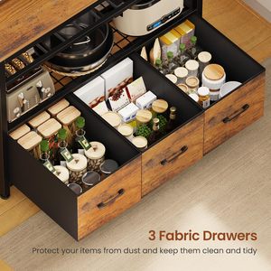 SENYU Chariot de cuisine moderne avec 3 tiroirs et 5 étagères, meuble de rangement en bois, support pour micro-ondes, buffet de café, brun - Product Image 6