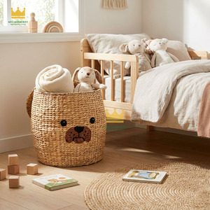 High Quality Water Hyacinth Storage Basket Woven Dog Shape Toy Organizer <b>Bin</b> Cute Kids Nursery Room Laundry Hamper - Product Image 3