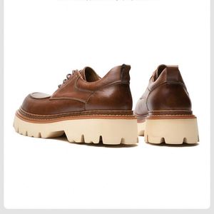 Men's High End Cowhide Business Casual Leather Shoes Outdoor <b>Platform</b> Low Cut Lace up Work Shoes Height Increasing Autumn - Product Image 5