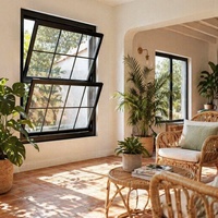 Fenêtre verticale double à battants coulissants, double vitrage simple, en aluminium, avec moustiquaire de sécurité, pour ventilation extérieure