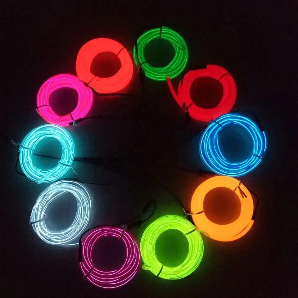 High bright multi color light up cold light electroluminescent el wire LED neon wire with battery pack