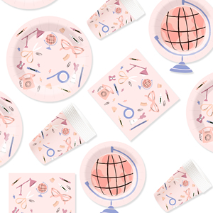 DAMAI New Customized Design Geometric Theme <b>Disposable</b> Dessert Dinner Paper Plates Cups Napkin Tableware Set for Party Supplies - Product Image 4