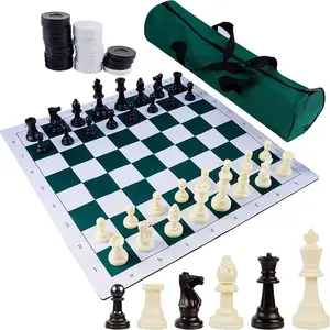 Permainan catur vinil gulung ke atas 50 cm 21 inci kustom dengan catur, Set papan catur untuk turnamen