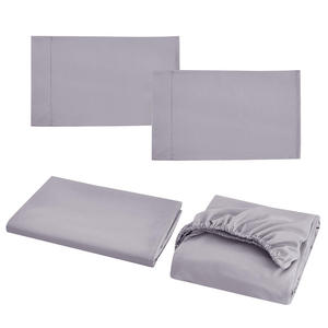 Parure de Draps en Coton Égyptien 300 Fils, Douce Comme, <span class=keywords><strong>4</strong></span> Pièces, Drap de Lit en Coton de Couleur Unie avec Taies d'Oreiller - Product Image 4