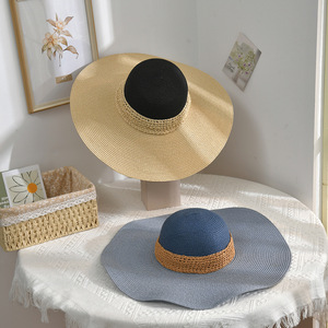 卸売ファッションミックスカラー女性用夏ワイドブリムストローハー外サンプルーフビーチバケーション2トーン紙ストローフロッピー帽子Fo - Product Image 4