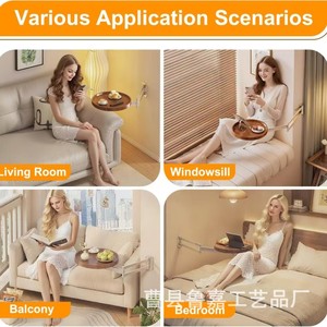 Wooden Round <b>Tray</b> <b>Table</b> Wall Mounted Foldable <b>Bedside</b> <b>Table</b> Natural Wood Color For Bedroom Sofa Use - Product Image 4