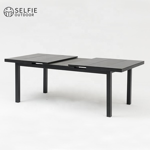 Moderno Juego de Mesa de Comedor para Exterior con Marco de Aluminio y Vidrio Templado, 6 Sillas, Cubierta de Piedra Sinterizada, para Patio, Parque, Hotel, Villa - Product Image 1