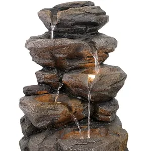 27 "высокий Открытый 5 круглый Ланч-бокс тропический лес рок воды фонтан со светодиодными огнями