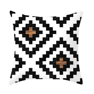 Geometrik şerit baskı Buffalo ekose yastık Modern araba kanepe için siyah ve beyaz minder örtüsü - Product Image 5