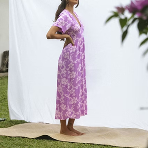Vestido de verano para mujer, personalizado, de lujo, con estampado hawaiano, cuello en V profundo, con abertura, de alta calidad, en rayón voile, informal. - Product Image 3