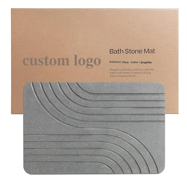 Custom logo stone bath mat non-slip fast drying geometric bath mat carving diatom bath stone mat