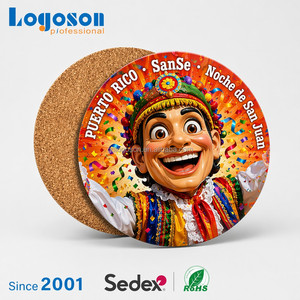 Posavasos de MDF SanSe Cabezudos de Puerto Rico, personalizados de fábrica, 100% OEM/ODM, impresión UV premium, base de corcho natural antideslizante, 10 cm, 5 mm - Product Image 1
