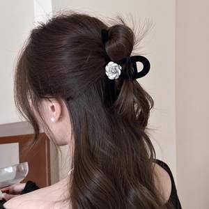 Mode mat gris <span class=keywords><strong>camélia</strong></span> pince à cheveux élégant velours fleur mâchoire griffe poignée pour les femmes 13CM - Product Image 2