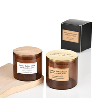 Lampe à huile parfumée artisanale en verre ambré de 15 oz à large ouverture, support vide de luxe avec couvercle en bois et logo pour Noël