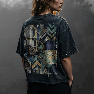 เสื้อยืด OEM สกรีนโลโก้ ผ้าคอตตอนหนา 300GSM ทรงโอเวอร์ไซส์ ทรงบ็อกซี่ ตัดสั้น ประดับคริสตัลวิบวับ สไตล์สตรีทแวร์ เสื้อยืดผู้ชาย - Product Image 2