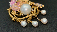 Mode exquis diamant de culture oiseau rose jaune cristal + perle 9K18K métal fille breloque broche broche