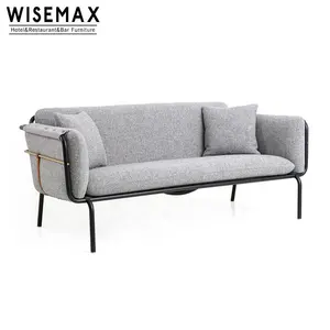 WISEMAX mobilya Modern tasarım üç kişilik yumuşak kadife gri kumaş kanepe Metal demir çerçeve kanepe kumaş oturma odası bölüm ile