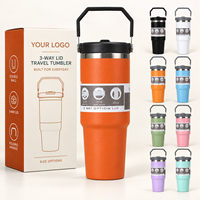 Gourde de voyage personnalisée de 30 oz avec couvercle à bec verseur en acier inoxydable, poignée de transport pliable, double paroi sous vide pour le bureau et l'université