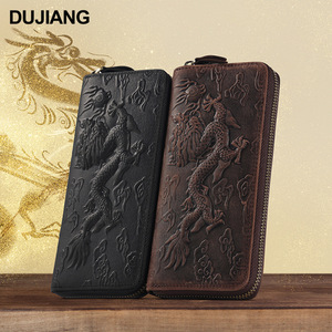 Dujiang <b>Men's</b> Genuine Leather <b>Wallet</b> Long Zipper Dragon Pattern Large Capacity Clutch Bag <b>For</b> Everyday Use - Product Image 1