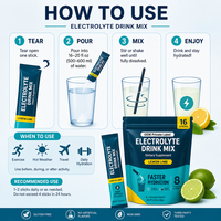 Poudre d'électrolytes pour adultes, antioxydant, soutien immunitaire, favorise l'équilibre électrolytique, différentes saveurs, 16 sachets, OEM HALAL