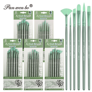 Ensemble de 6 pinceaux de haute qualité de marque privée en gros pinceaux d'artiste à manche en bois vert - Product Image 1