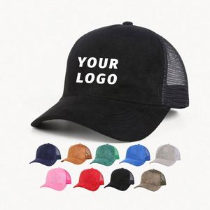 Casquettes de camionneur en suède à 5 panneaux vierges et unies, personnalisables par sublimation avec logo sur mesure, vente en gros - Product Image 1