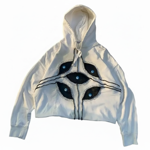 Y2k Eye Stitching Loose 100% Cotton Winter Hoodie Hip Hop Goth White Pullover Hombres Mujeres Moda Trend Street Casual Top - Product Image 1