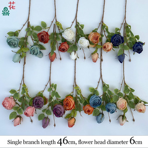 Rose à trois têtes à bords brûlés, fleur en soie vintage à tige unique, haute simulation, pour décoration intérieure et mariage - Product Image 4